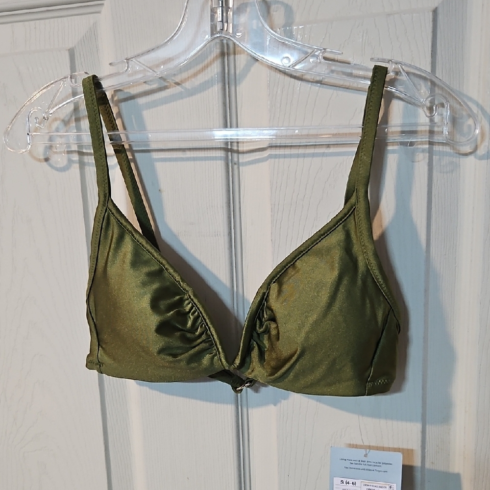 SHADE & SHORE OLIVE GREEN BIKINI TOP: NEW WITH TAGS: SIZE S (4-6)